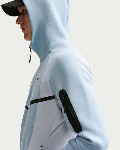 Nike Tech Renk Bloklu Tam Boy Fermuarlı Fleece Windrunner Erkek Ceketi - Light Armory Blue/Football Grey/Siyah