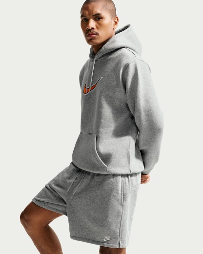 Nike Club Bol Kesimli Fransız Havlu Kumaşı Erkek Şortu - Dark Grey Heather/Light Smoke Grey/Beyaz