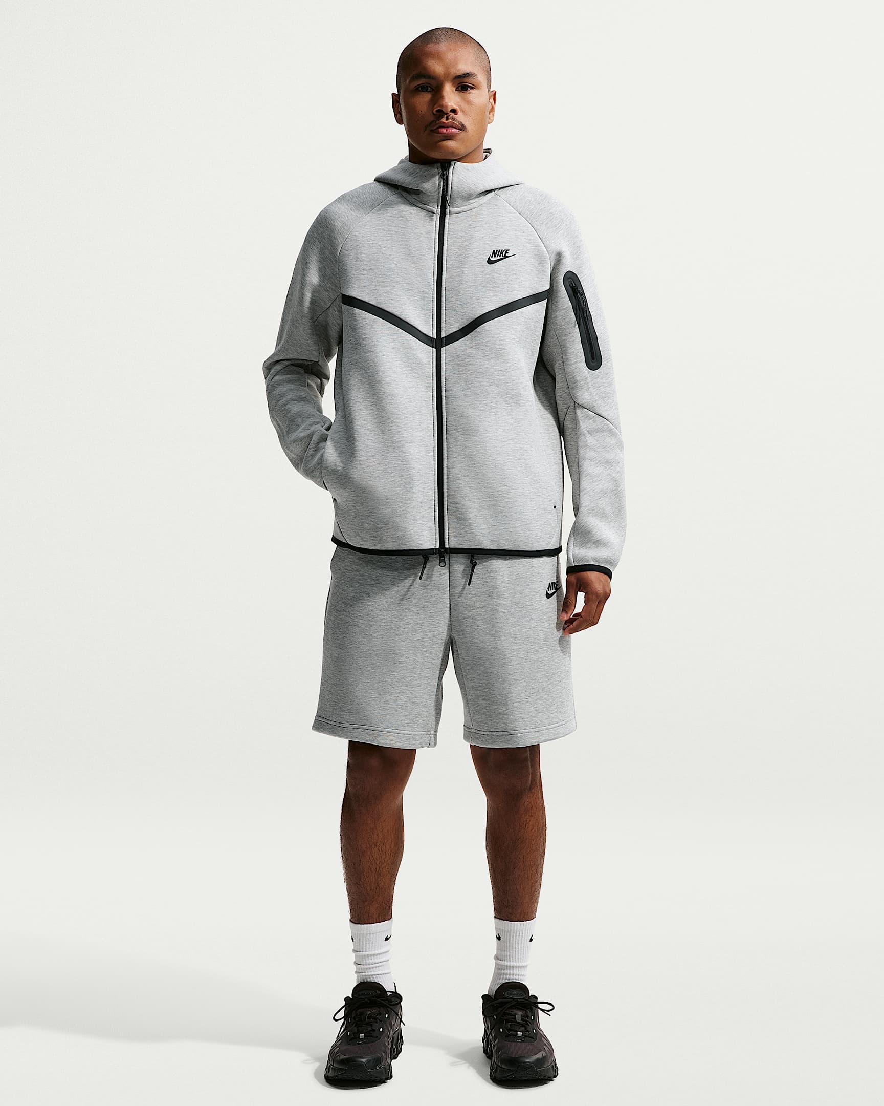 Nike Tech Fleece Windrunner Tam Boy Fermuarlı Erkek Ceketi - Dark Grey Heather/Siyah