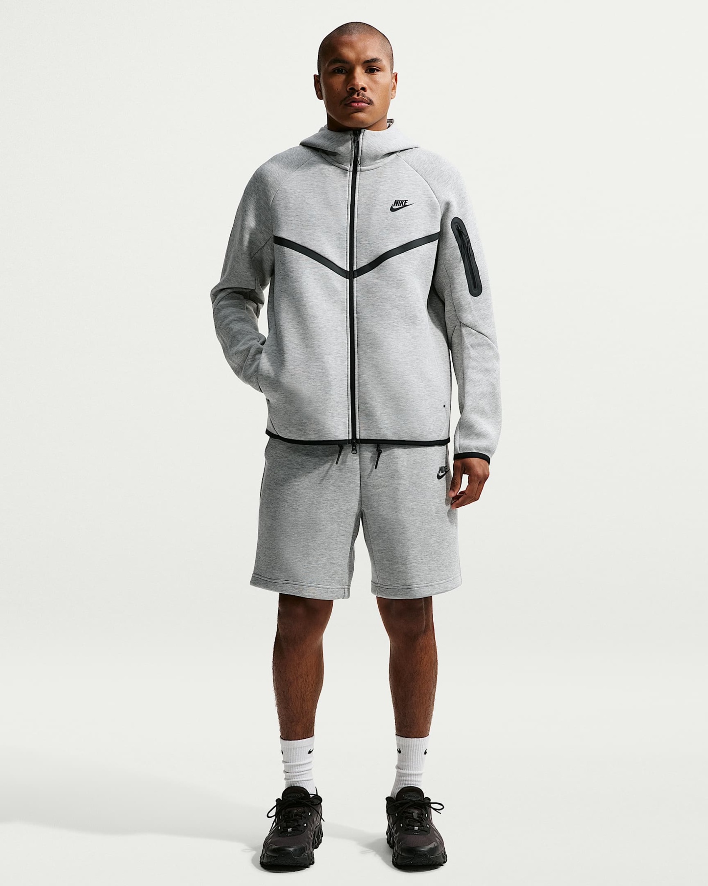 Nike Tech Fleece Windrunner Tam Boy Fermuarlı Erkek Ceketi - Dark Grey Heather/Siyah