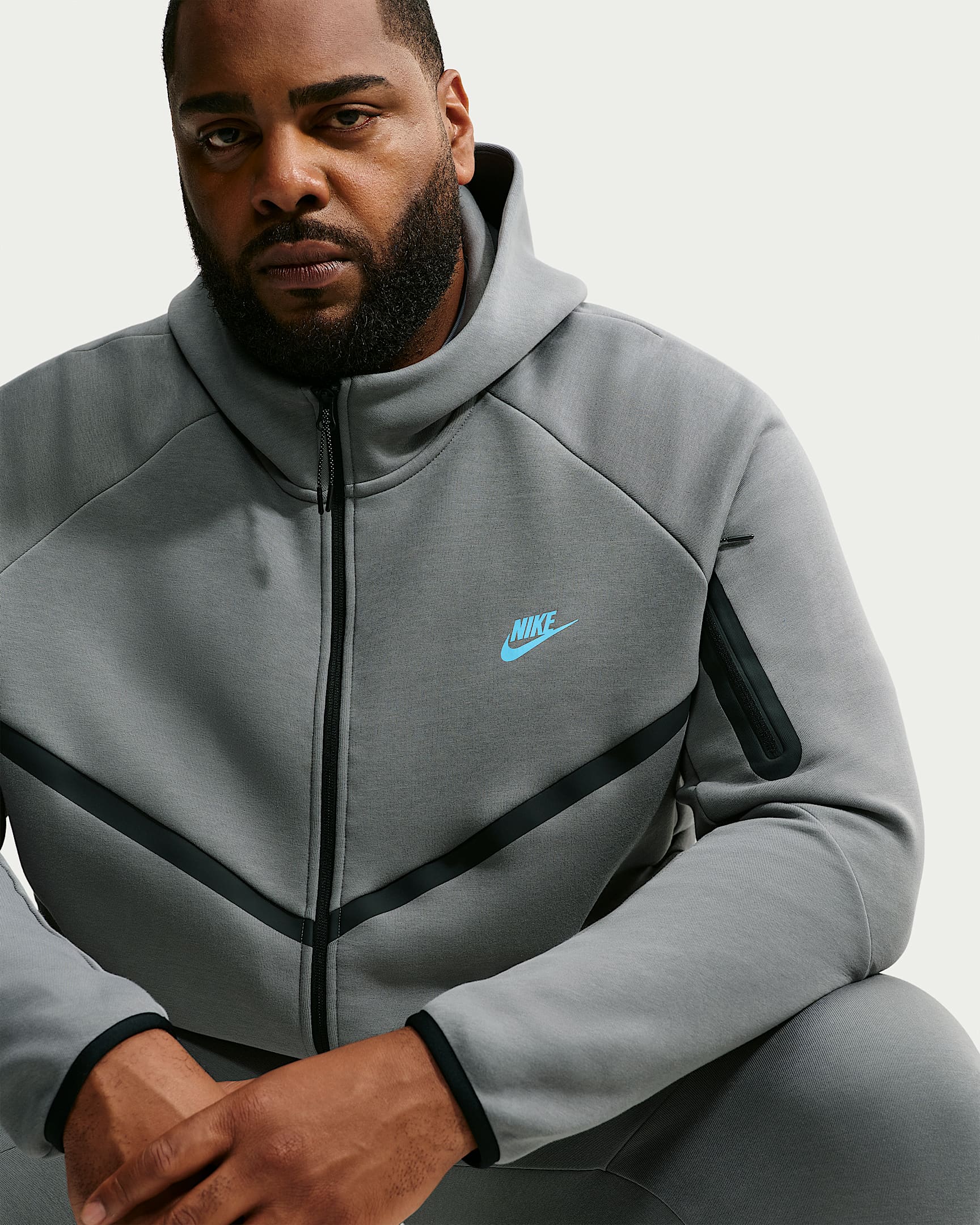 Nike Tech Fleece Windrunner Tam Boy Fermuarlı Erkek Ceketi - Smoke Grey/Football Blue