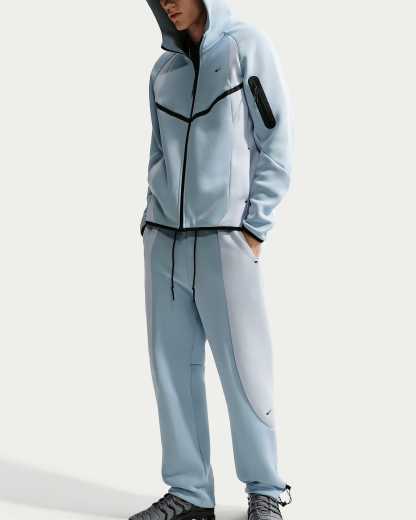 Nike Tech Renk Bloklu Açık Paçalı Fleece Erkek Eşofman Altı - Light Armory Blue/Football Grey/Siyah