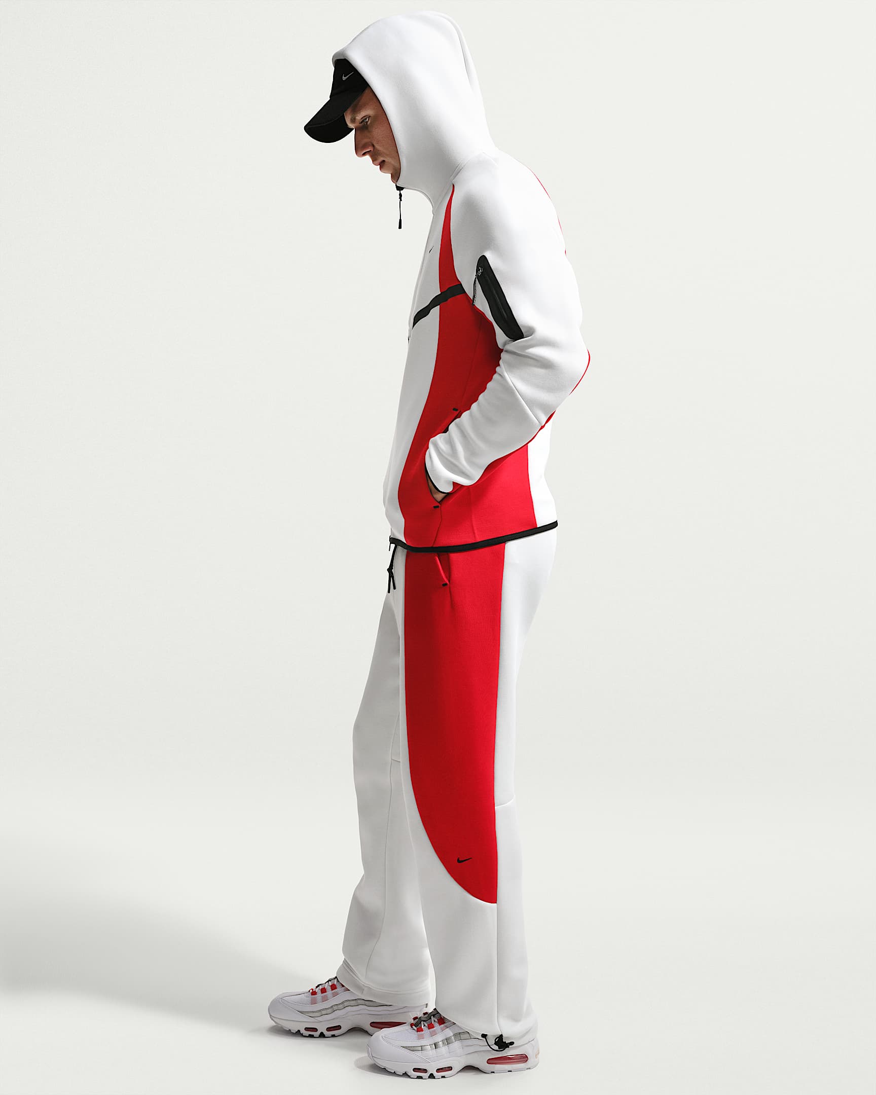 Nike Tech Renk Bloklu Açık Paçalı Fleece Erkek Eşofman Altı - Summit White/University Red/Siyah