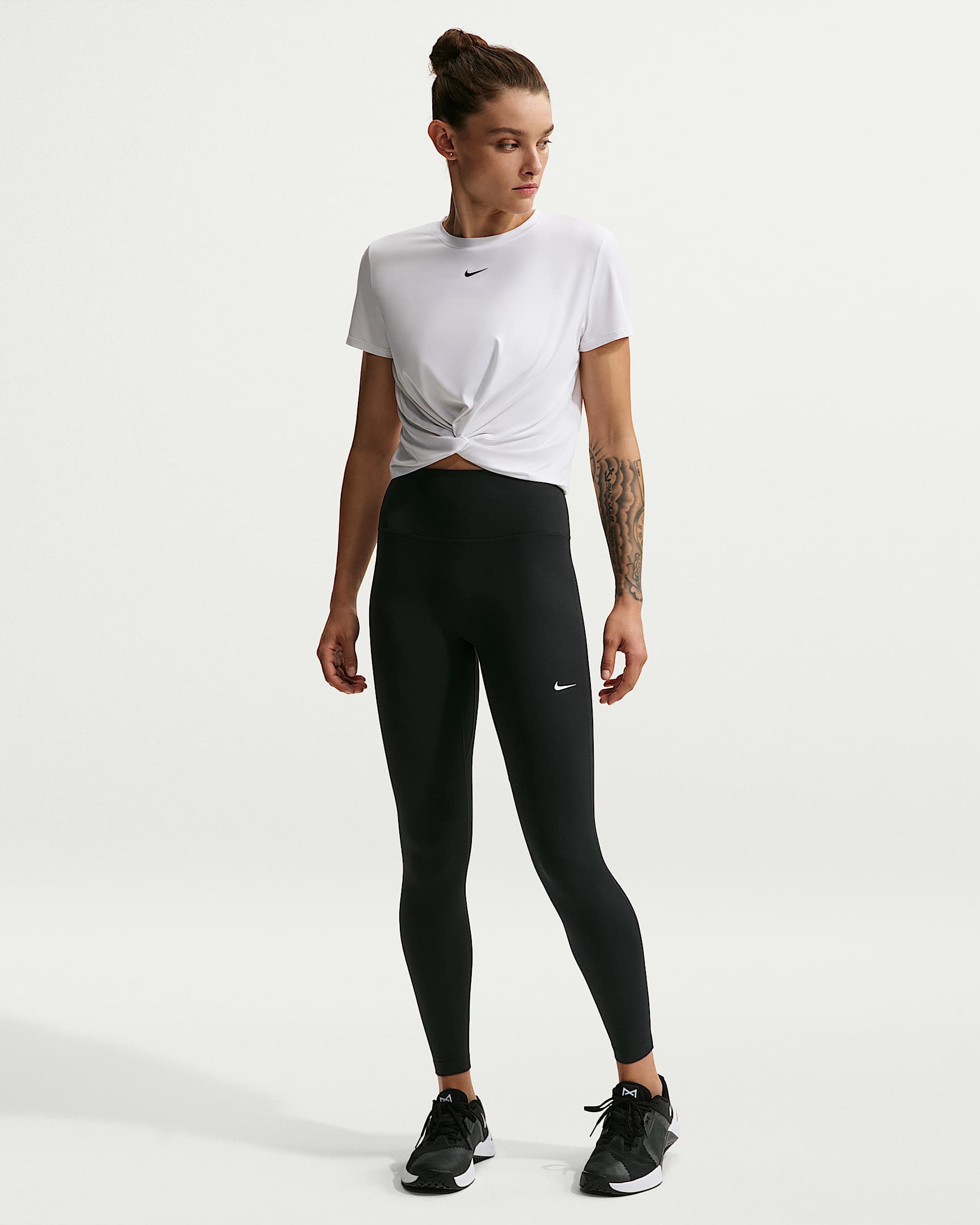 Nike One Seamless Front Yüksek Belli Tam Boy Kadın Taytı - Siyah/Beyaz