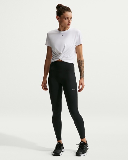 Nike One Seamless Front Yüksek Belli Tam Boy Kadın Taytı - Siyah/Beyaz