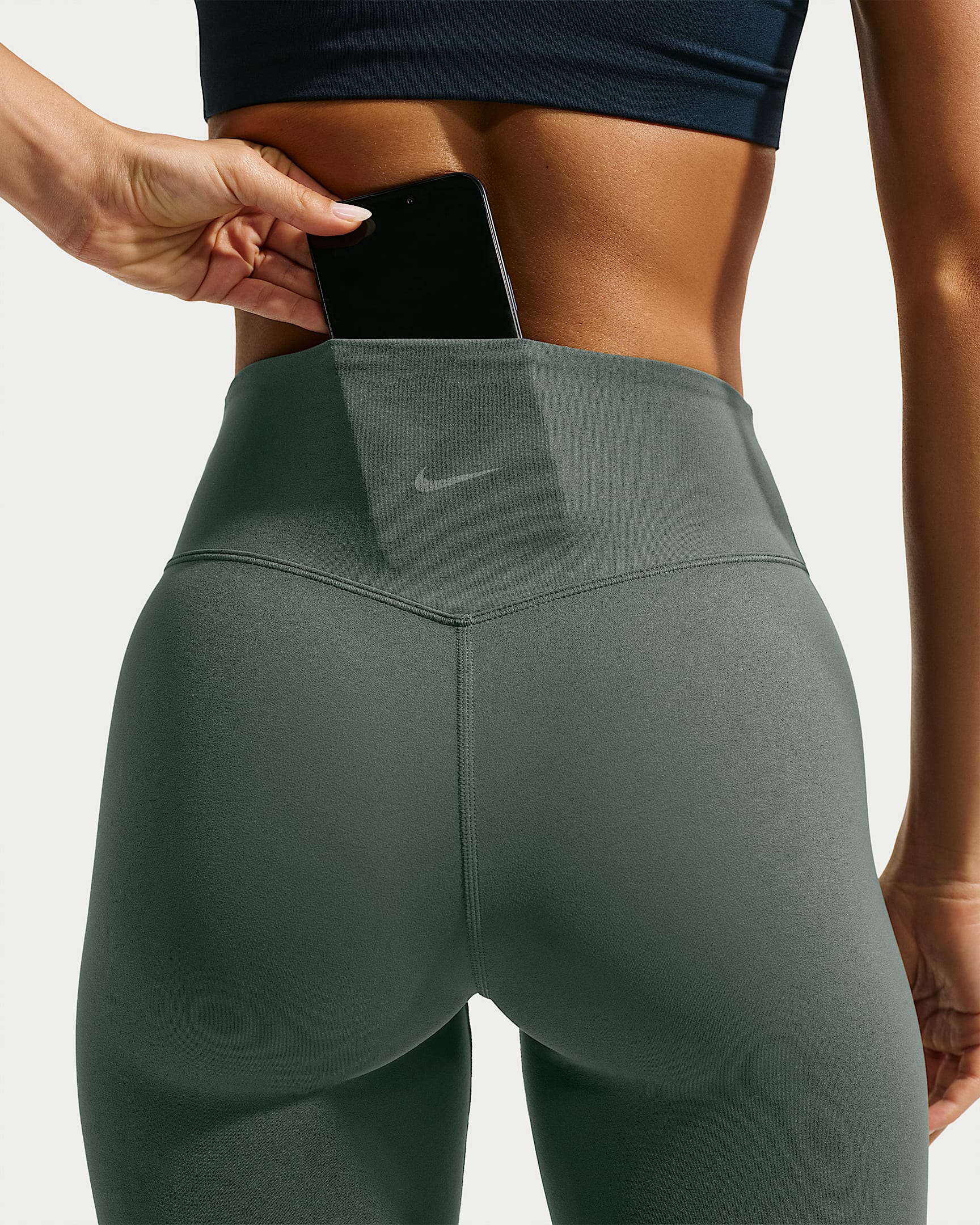 Nike Zenvy Yüksek Belli Ön Dikişsiz Tam Boy Kadın Taytı - Camo Green/Beyaz