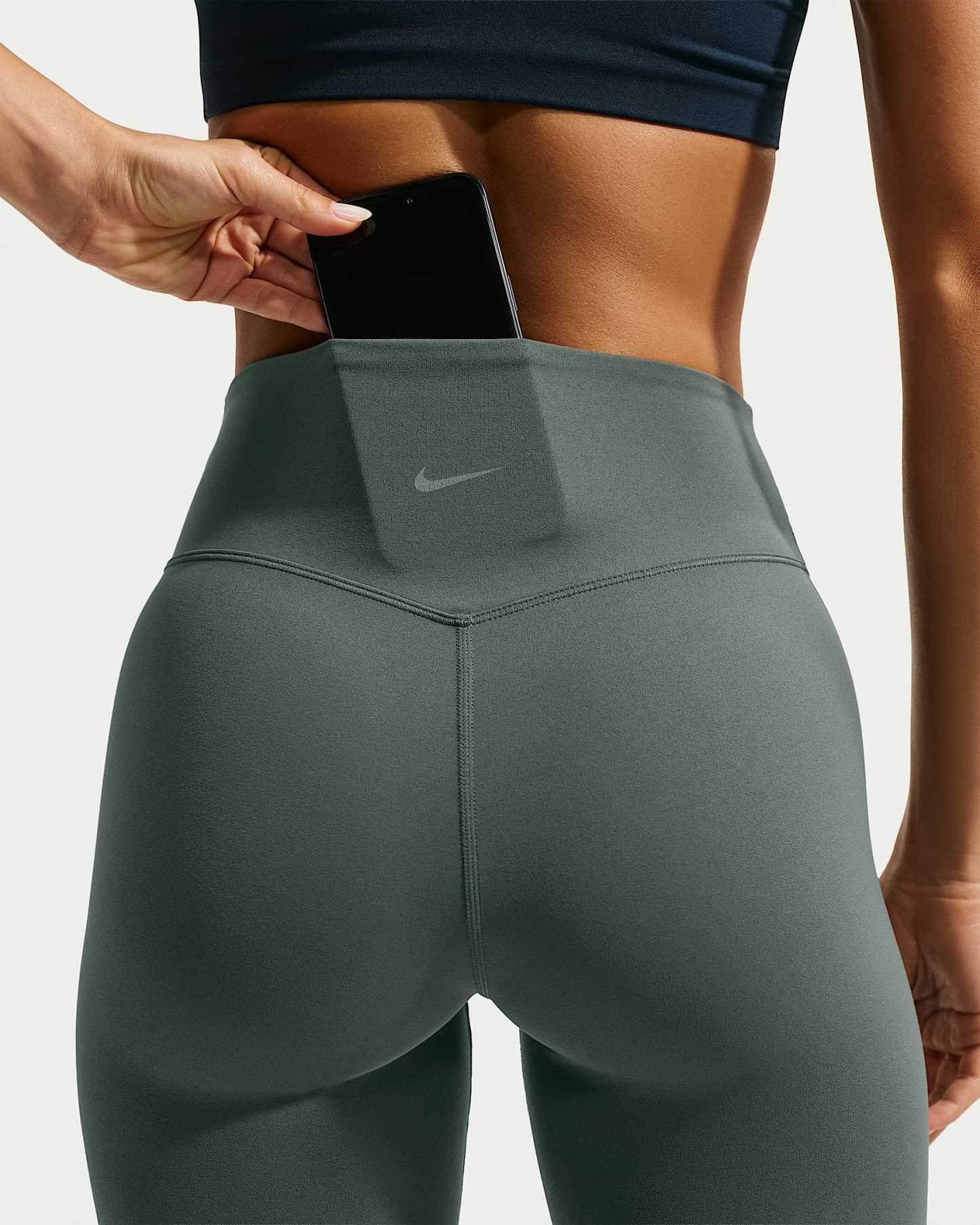 Nike Zenvy Yüksek Belli Ön Dikişsiz Tam Boy Kadın Taytı - Camo Green/Beyaz