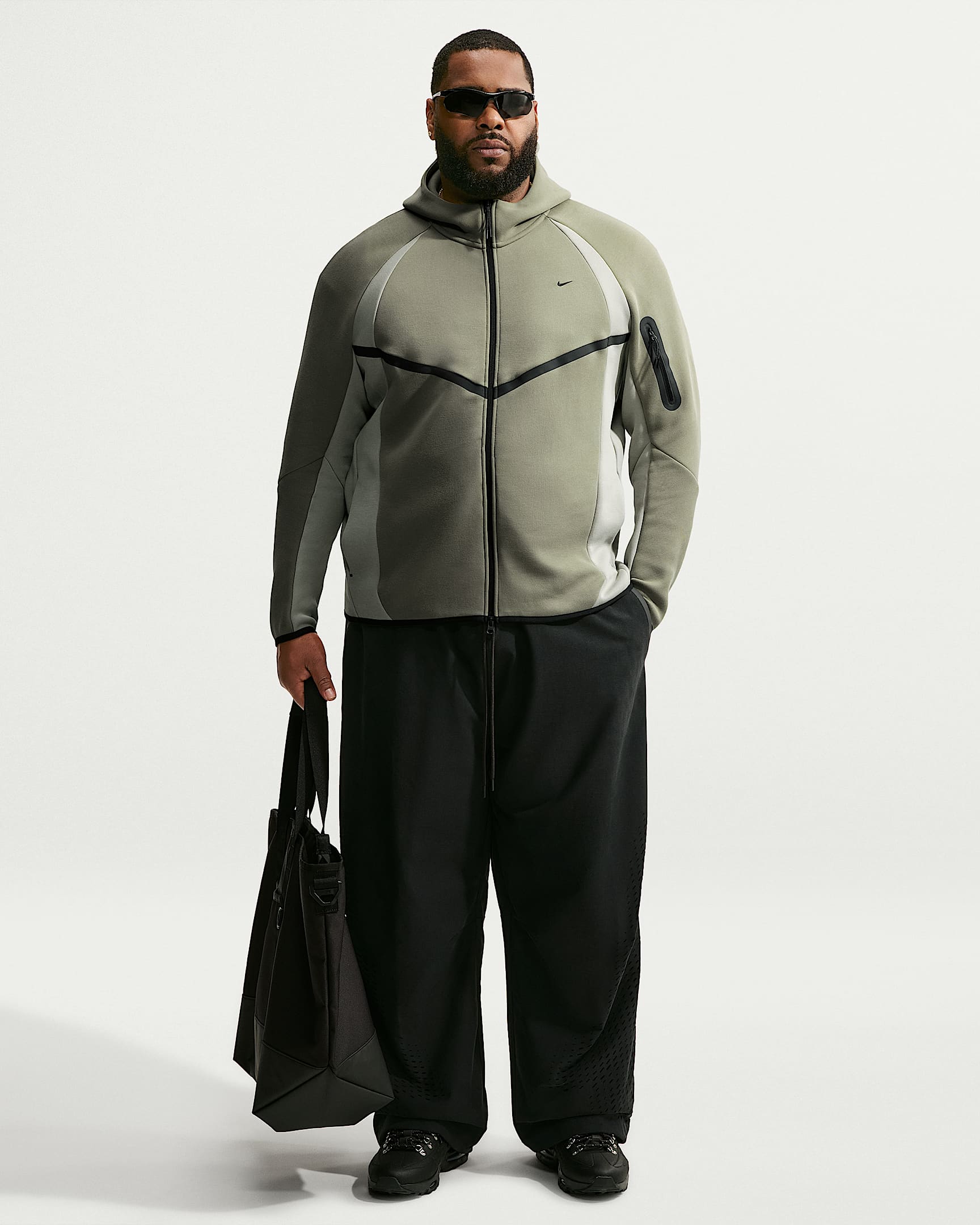 Nike Tech Renk Bloklu Tam Boy Fermuarlı Fleece Windrunner Erkek Ceketi - Silver Sage/Jade Horizon/Siyah