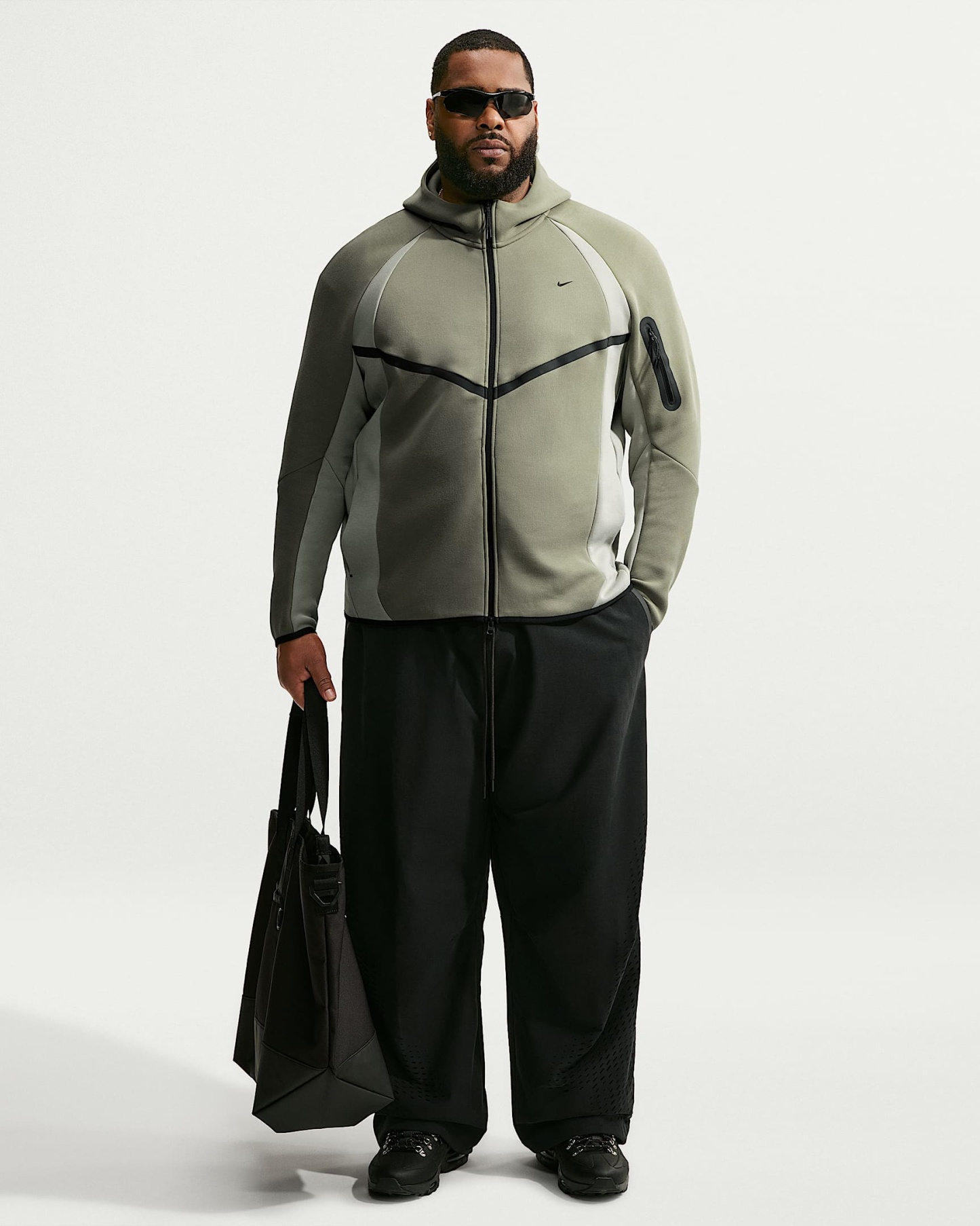 Nike Tech Renk Bloklu Tam Boy Fermuarlı Fleece Windrunner Erkek Ceketi - Silver Sage/Jade Horizon/Siyah