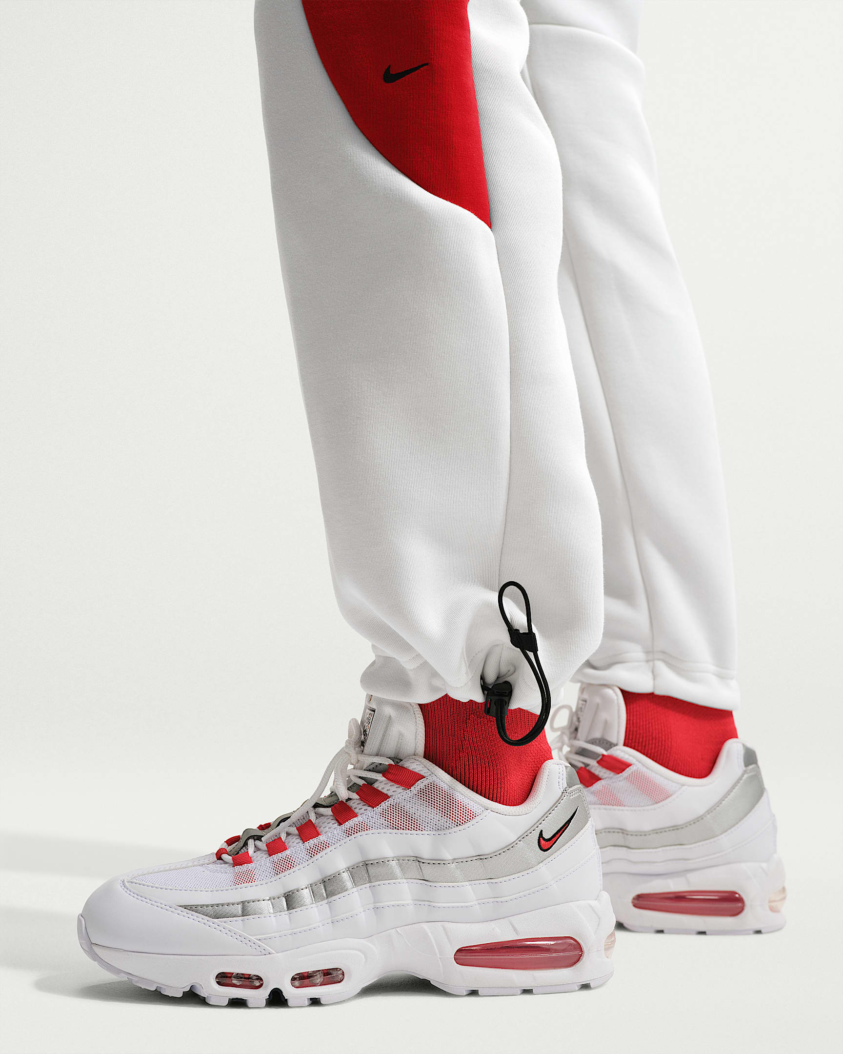 Nike Tech Renk Bloklu Açık Paçalı Fleece Erkek Eşofman Altı - Summit White/University Red/Siyah