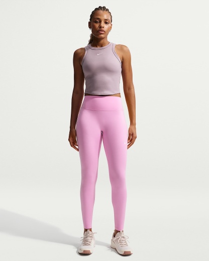 Nike One Seamless Front Yüksek Belli Tam Boy Kadın Taytı - Pink Rise/Beyaz