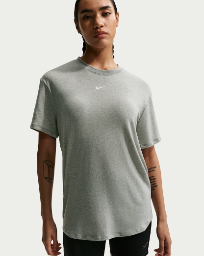 Nike One Relaxed Dri-FIT Kısa Kollu Kadın Üstü - Smoke Grey/Heather/Beyaz