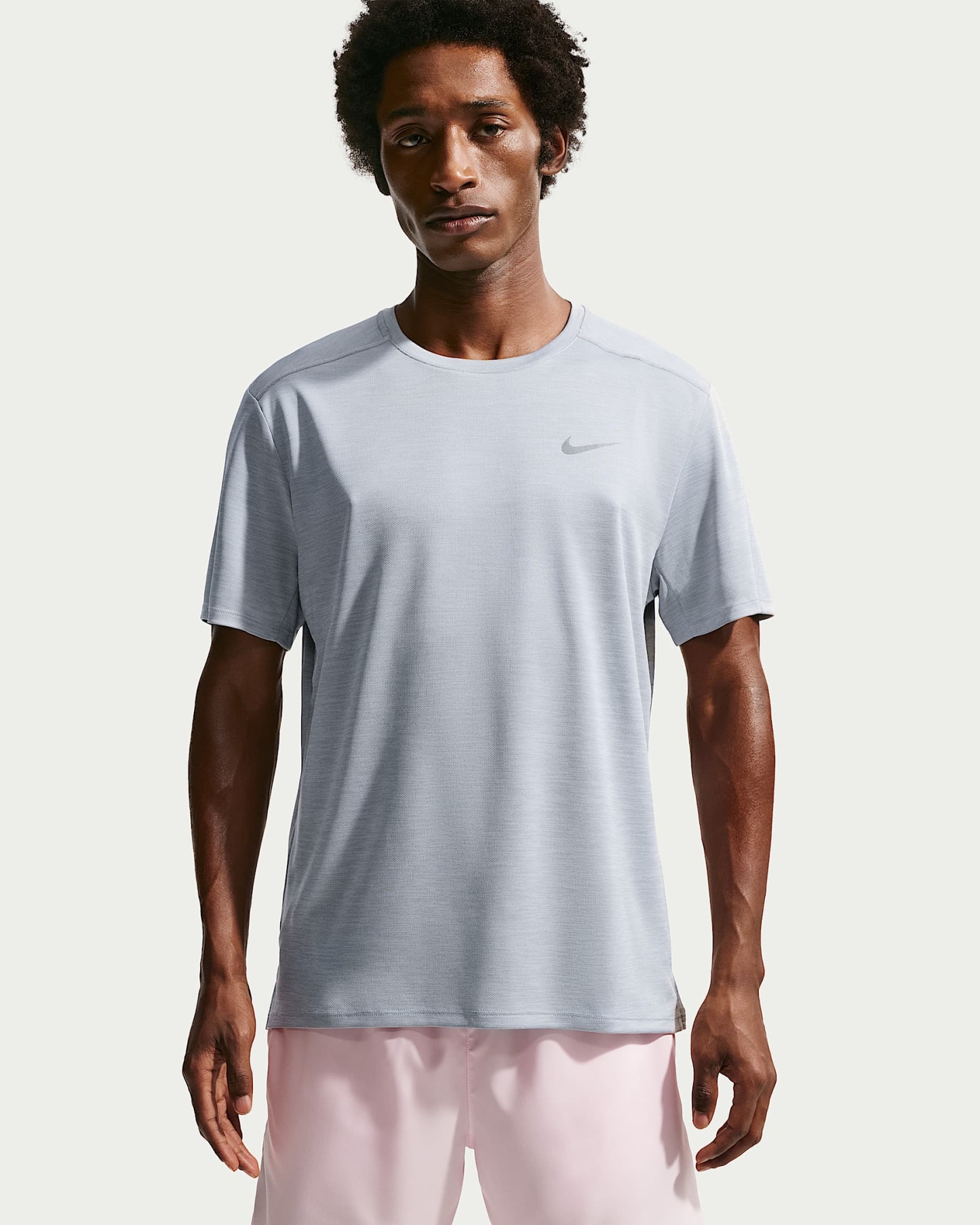 Nike Miler Dri-FIT Kısa Kollu Erkek Koşu Üstü - Grey Fog/Particle Grey/Heather