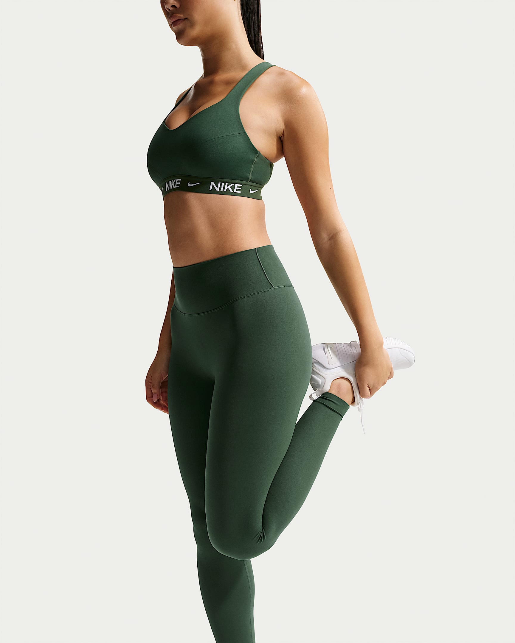 Nike Zenvy Yüksek Belli Ön Dikişsiz Tam Boy Kadın Taytı - Fir/Beyaz