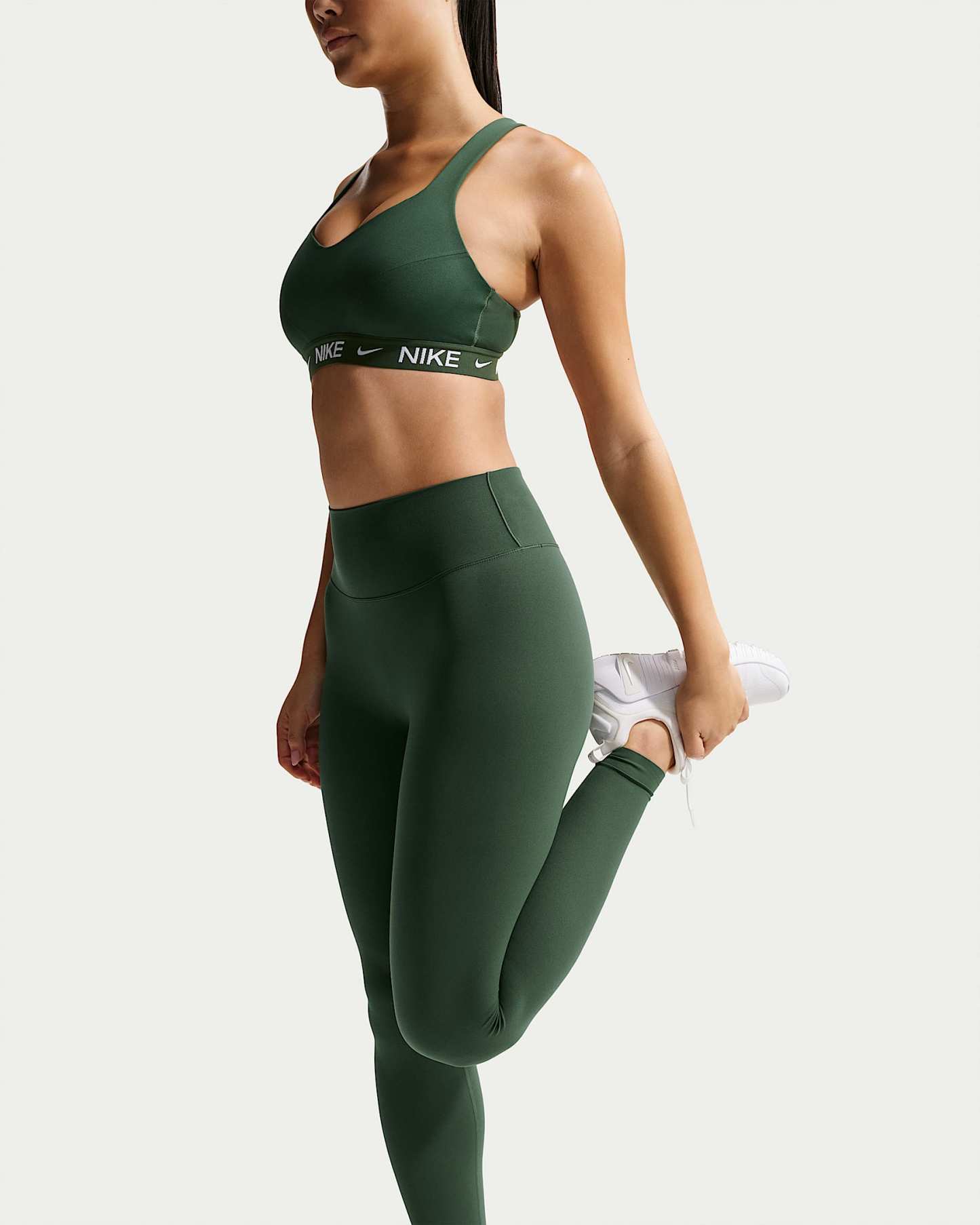 Nike Zenvy Yüksek Belli Ön Dikişsiz Tam Boy Kadın Taytı - Fir/Beyaz