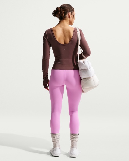 Nike Zenvy Yüksek Belli Ön Dikişsiz Tam Boy Kadın Taytı - Light Magenta/Beyaz