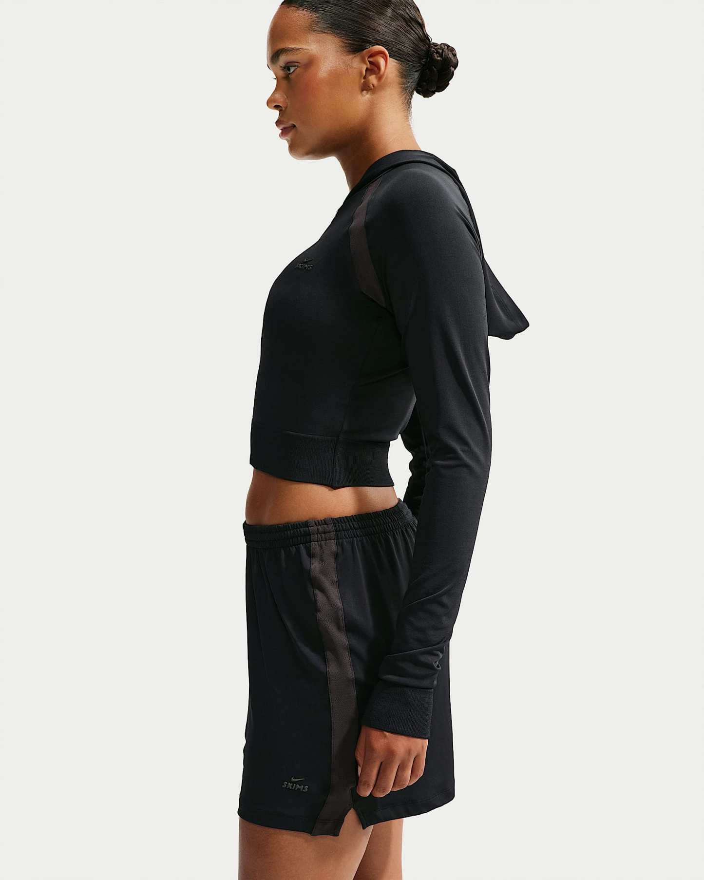 NikeSKIMS Stretch Knit Tam Fermuarlı Baby Kapüşonlu Kadın Üst - NSKM Obsidian/NSKM Igneous