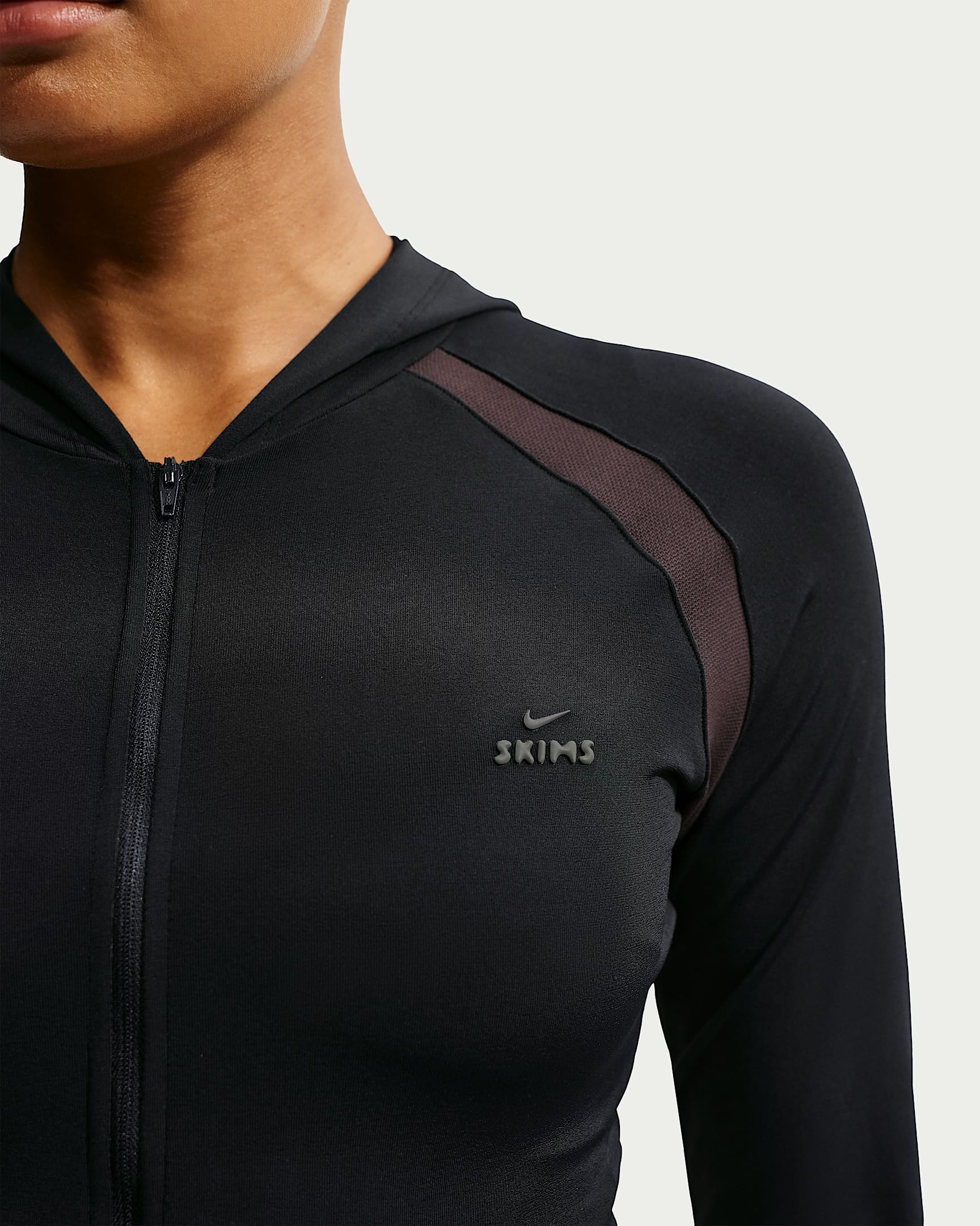 NikeSKIMS Stretch Knit Tam Fermuarlı Baby Kapüşonlu Kadın Üst - NSKM Obsidian/NSKM Igneous