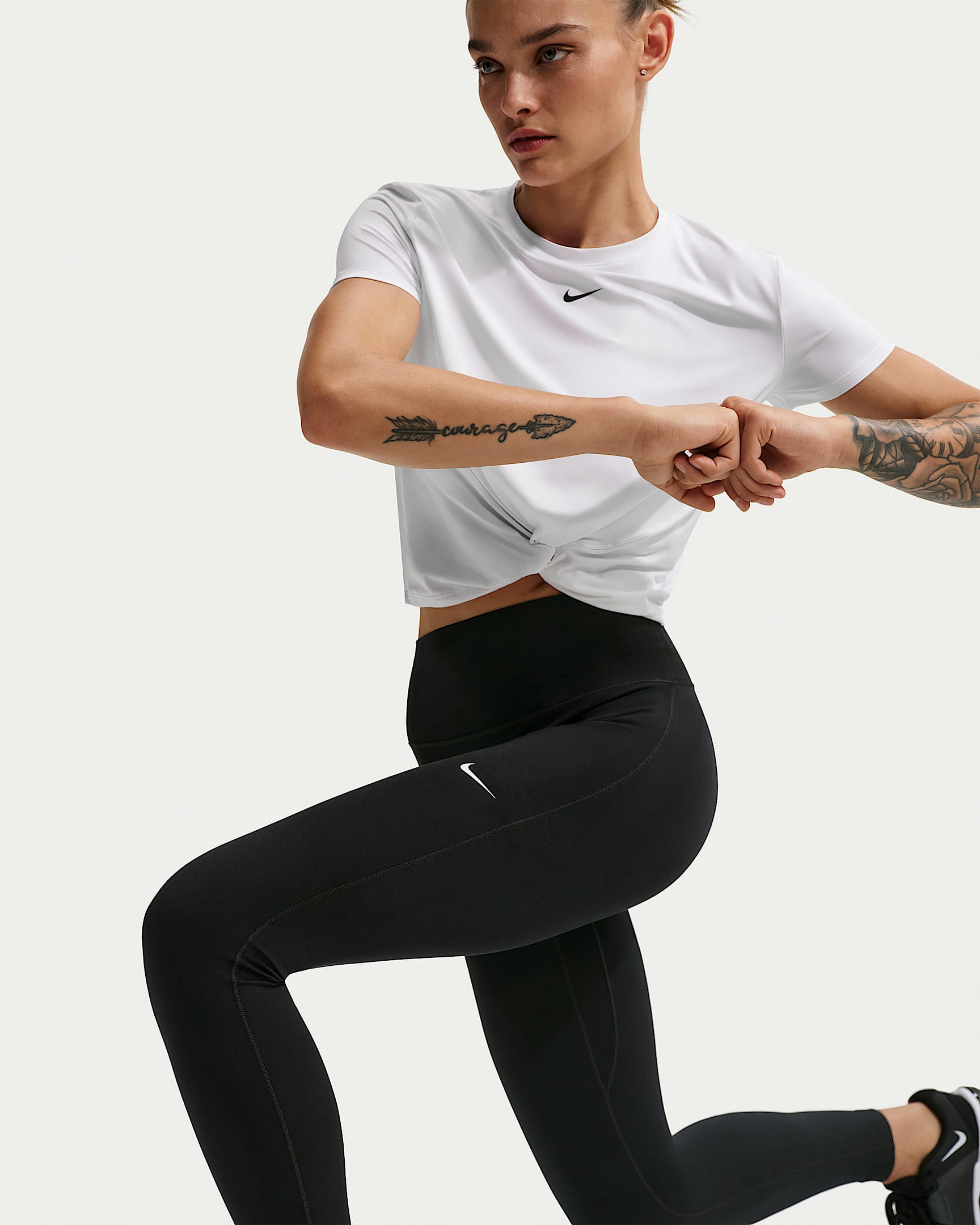 Nike One Seamless Front Yüksek Belli Tam Boy Kadın Taytı - Siyah/Beyaz
