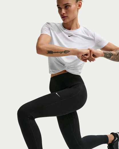 Nike One Seamless Front Yüksek Belli Tam Boy Kadın Taytı - Siyah/Beyaz