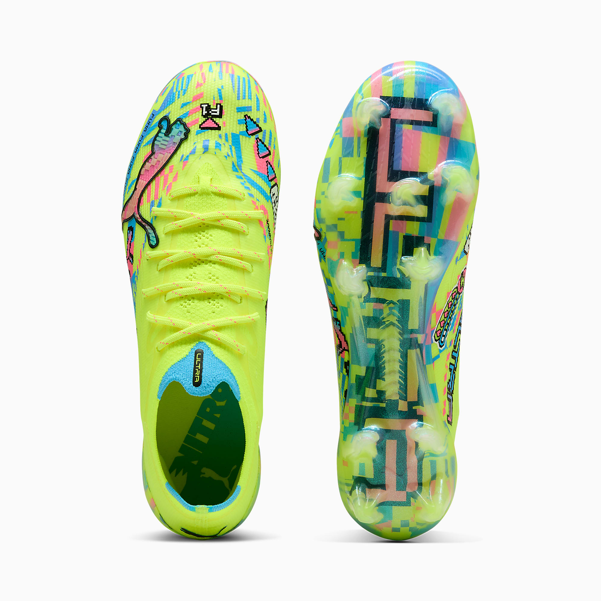 ULTRA NITRO™ 7 ULTIMATE ADVANCED LEVEL FG UNISEX Krampon - PUMA White-Blue Glimmer-Pink Glimmer-Yellow Alert - 109238_01 - Görsel 4