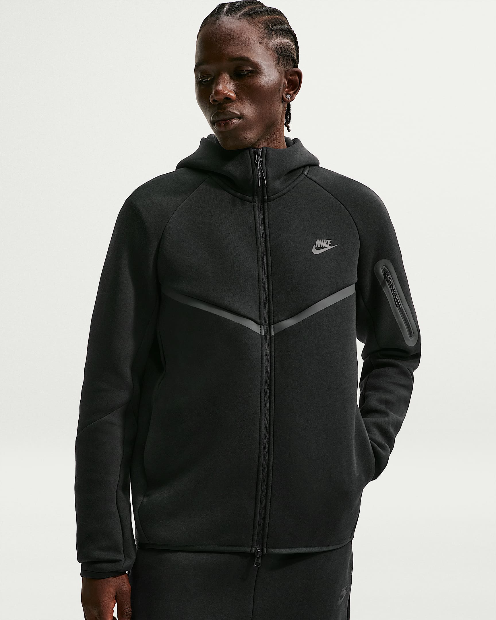 Nike Tech Fleece Windrunner Tam Boy Fermuarlı Erkek Ceketi - Siyah/Siyah