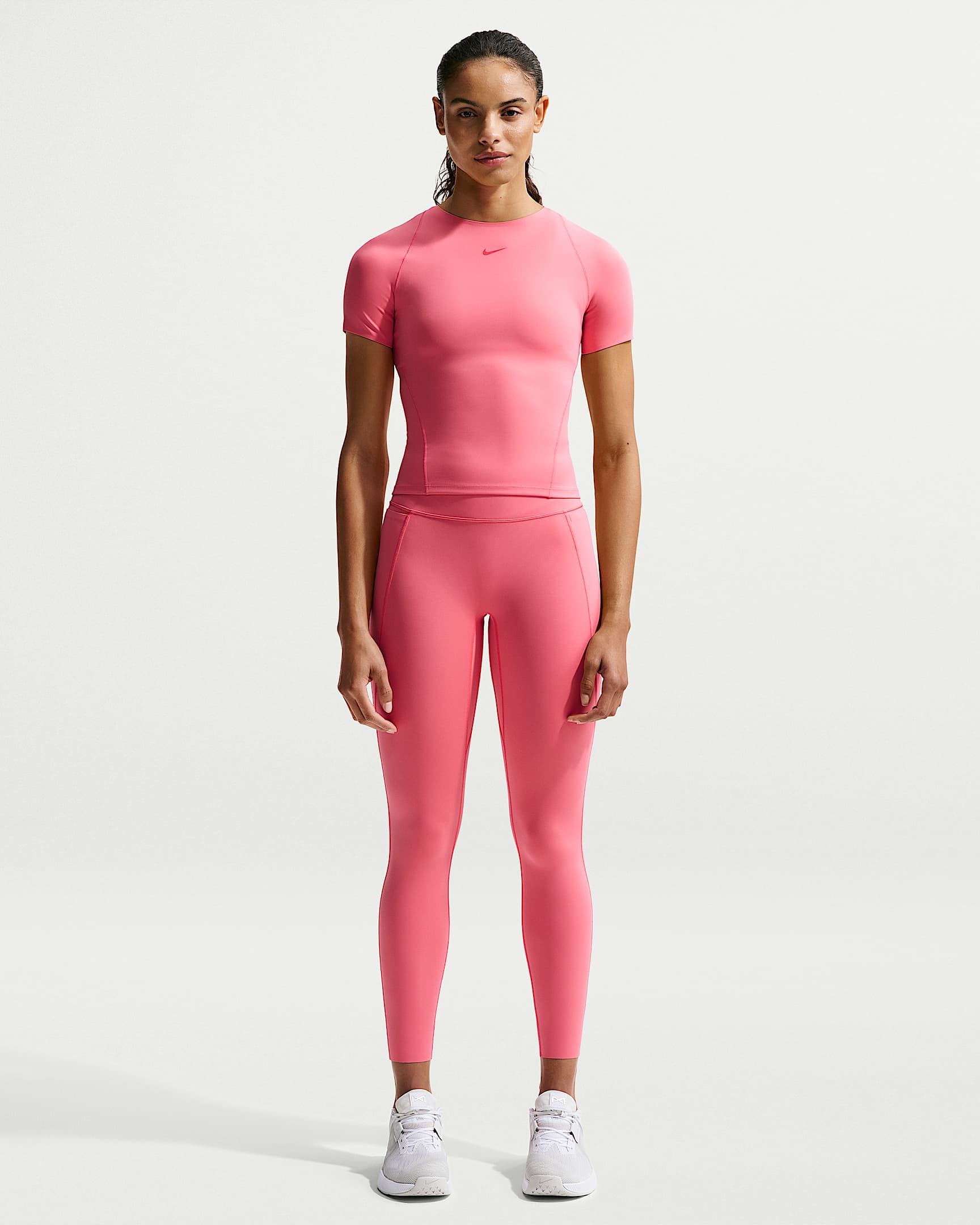 Nike Universa Yüksek Belli Bilek Üstü Ön Dikişsiz Kadın Taytı - Sea Coral/Lobster/Light Fusion Red