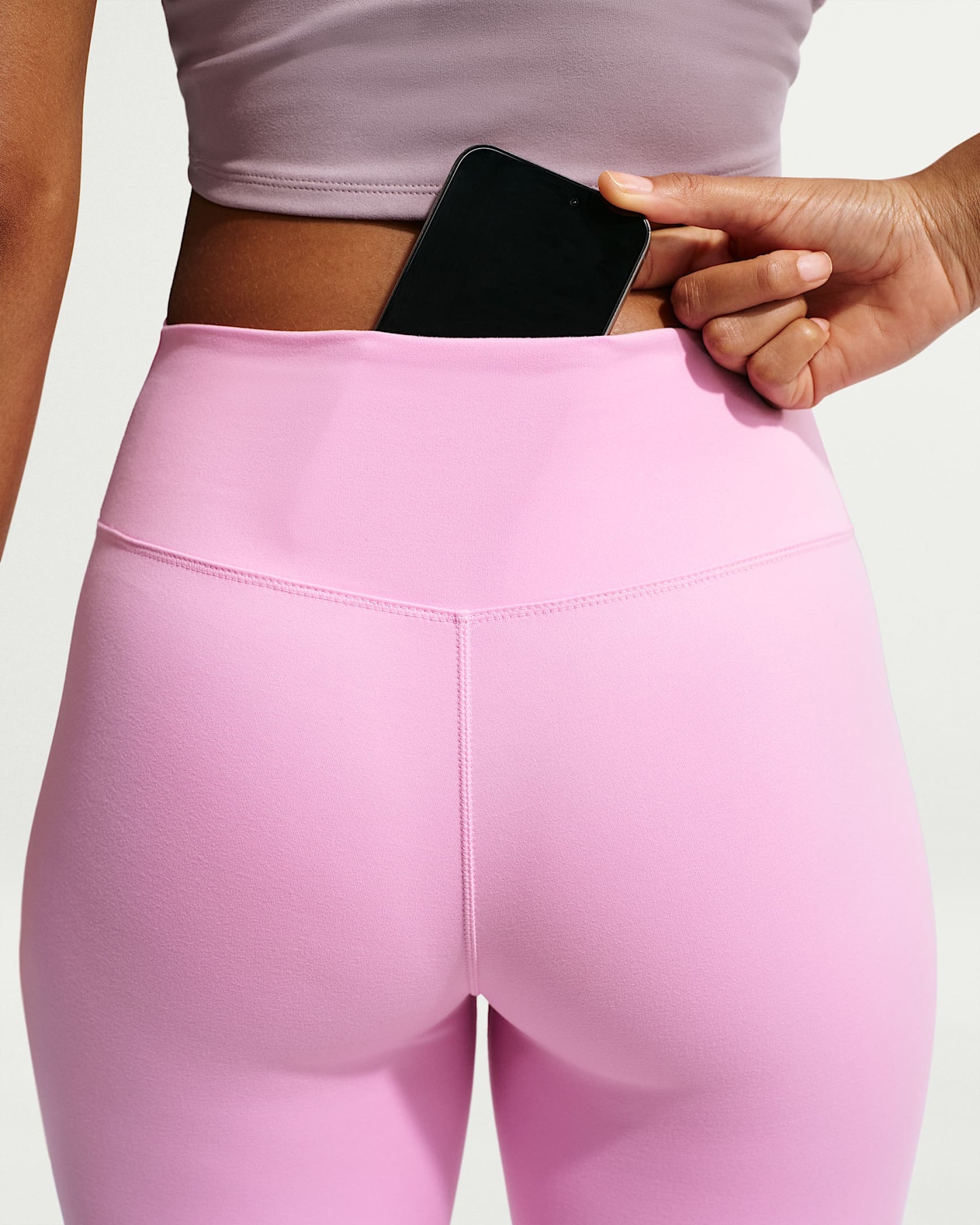 Nike One Seamless Front Yüksek Belli Tam Boy Kadın Taytı - Pink Rise/Beyaz