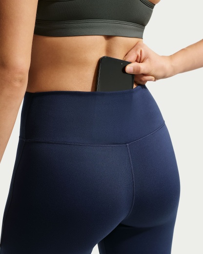Nike One Seamless Front Yüksek Belli Tam Boy Kadın Taytı - Midnight Navy/Beyaz