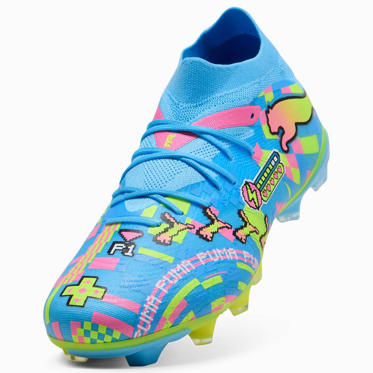 FUTURE 9 MATCH ADVANCED LEVEL FG/AG UNISEX Krampon - PUMA White-Blue Glimmer-Pink Glimmer-Yellow Alert - 109213_01 - Görsel 6