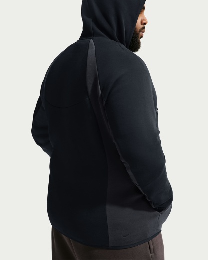 Nike Tech Renk Bloklu Tam Boy Fermuarlı Fleece Windrunner Erkek Ceketi - Siyah/Anthracite/Siyah