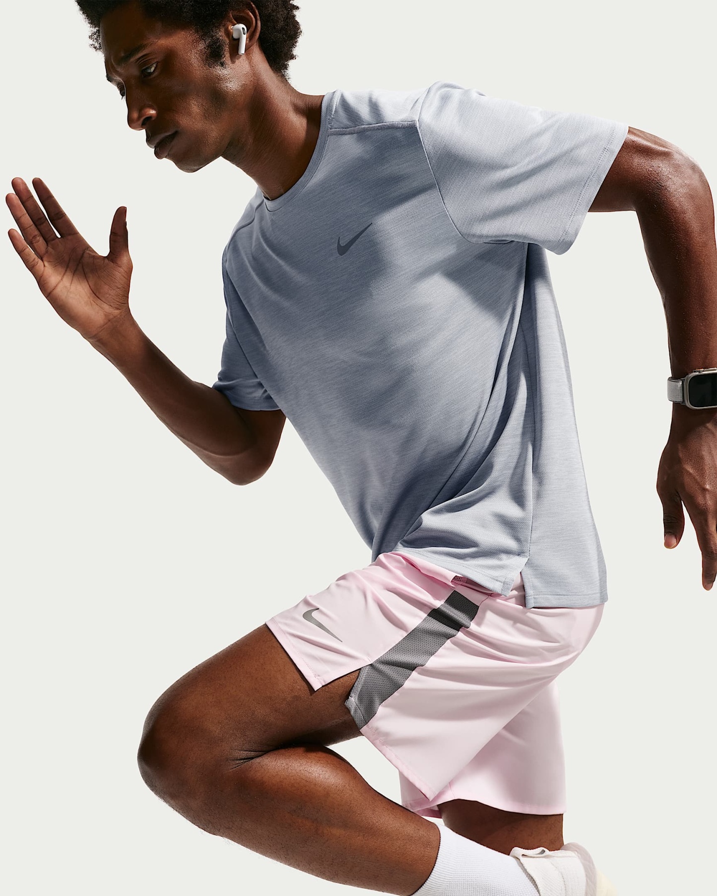 Nike Miler Dri-FIT Kısa Kollu Erkek Koşu Üstü - Grey Fog/Particle Grey/Heather