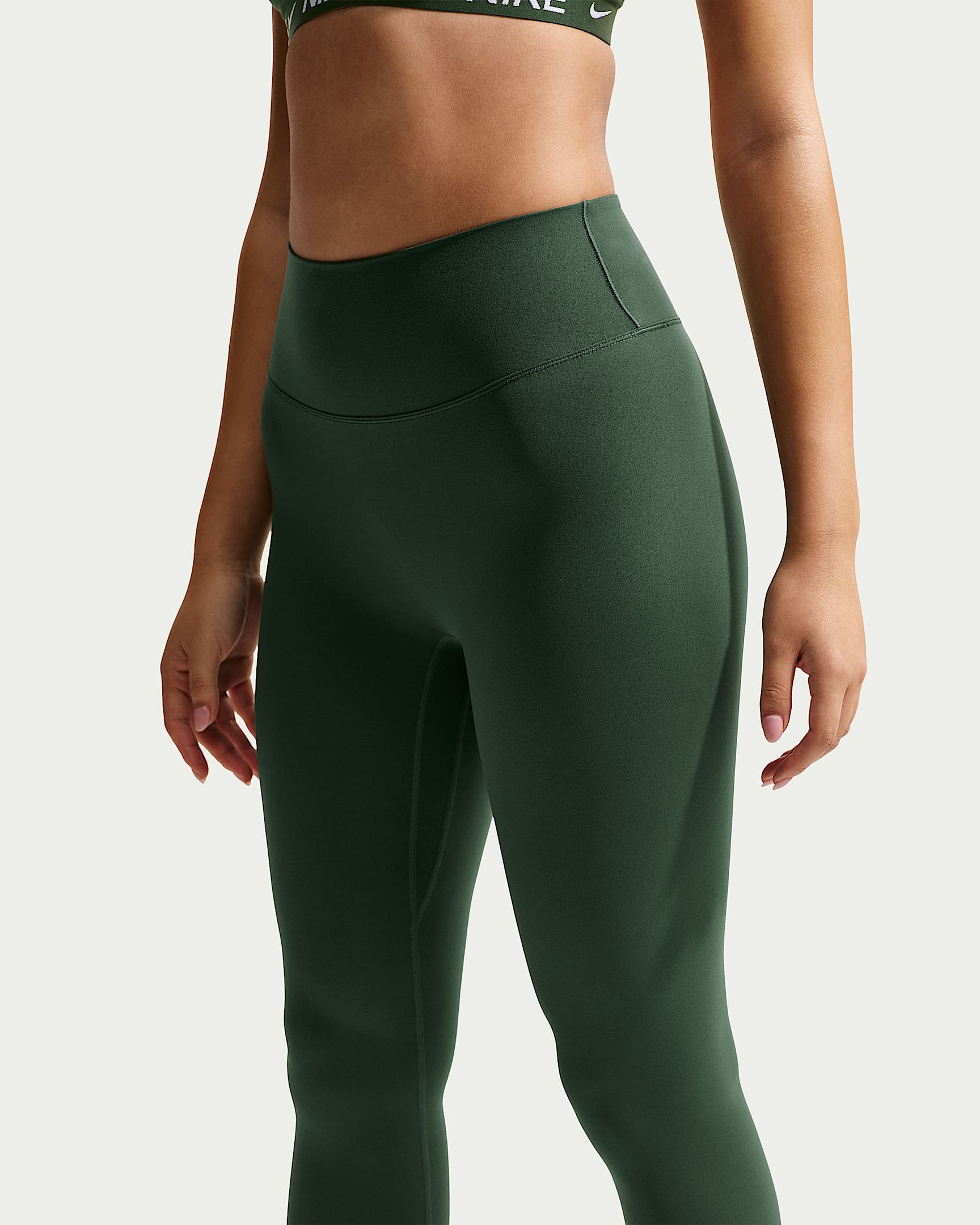 Nike Zenvy Yüksek Belli Ön Dikişsiz Tam Boy Kadın Taytı - Fir/Beyaz