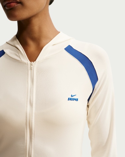 NikeSKIMS Stretch Knit Tam Fermuarlı Baby Kapüşonlu Kadın Üst - NSKM Actv Ivory/NSKM Cobalt