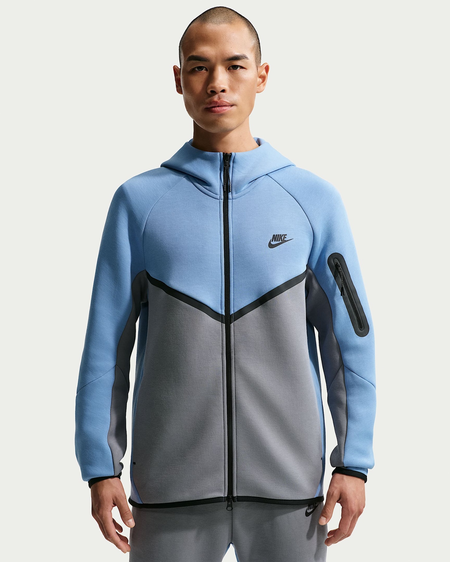 Nike Tech Fleece Windrunner Tam Boy Fermuarlı Erkek Ceketi - Work Blue/Cool Grey/Siyah