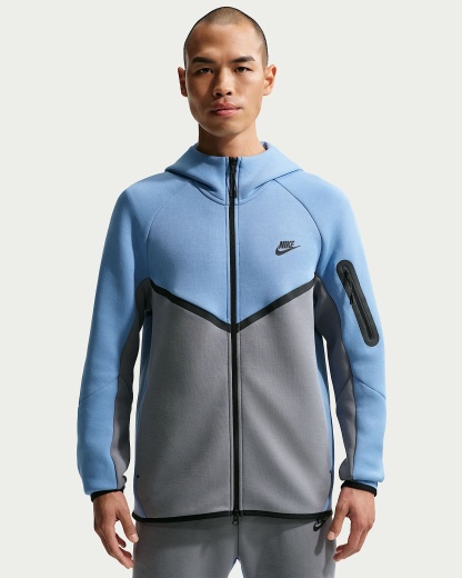 Nike Tech Fleece Windrunner Tam Boy Fermuarlı Erkek Ceketi - Work Blue/Cool Grey/Siyah