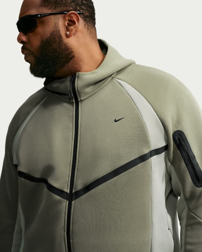 Nike Tech Renk Bloklu Tam Boy Fermuarlı Fleece Windrunner Erkek Ceketi - Silver Sage/Jade Horizon/Siyah