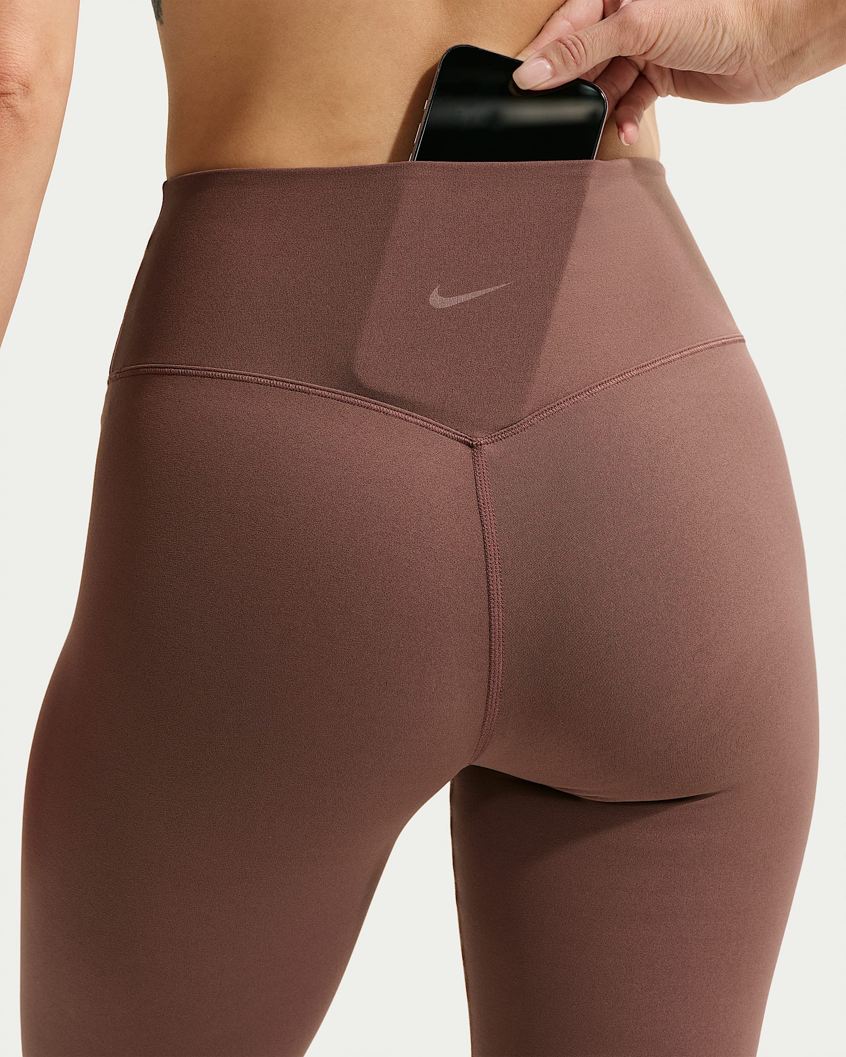 Nike Zenvy Yüksek Belli Ön Dikişsiz Tam Boy Kadın Taytı - Tattoo/Beyaz