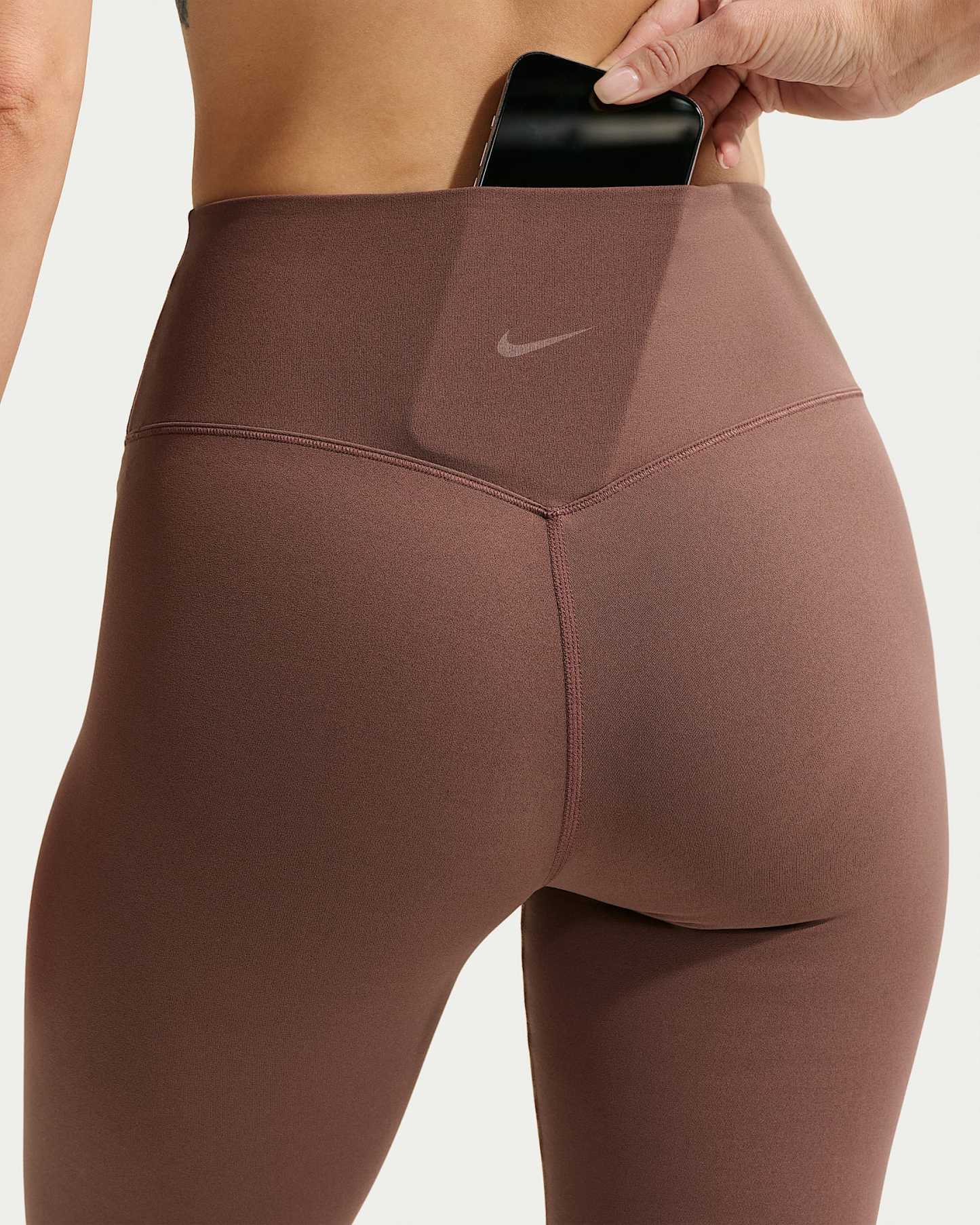 Nike Zenvy Yüksek Belli Ön Dikişsiz Tam Boy Kadın Taytı - Tattoo/Beyaz