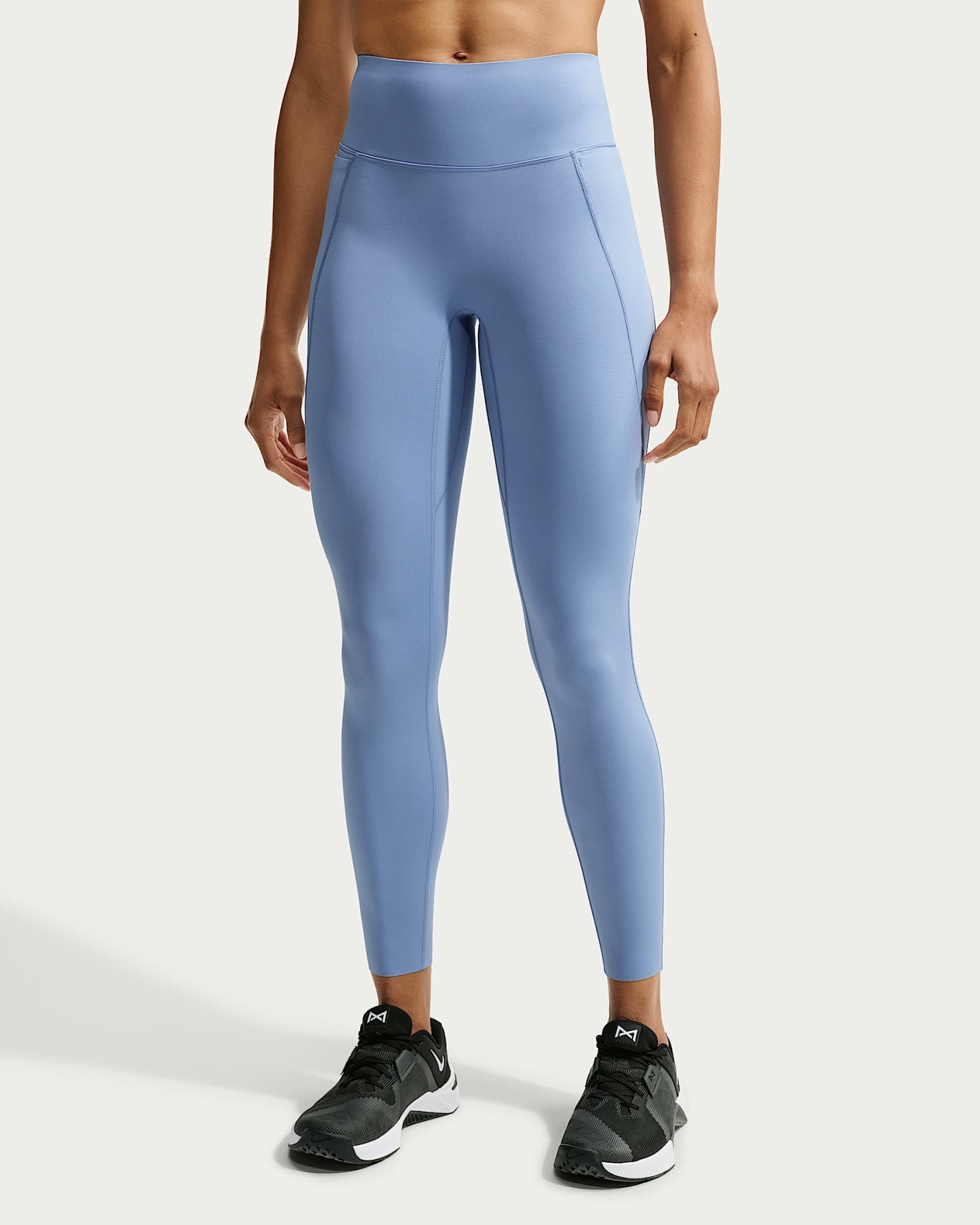 Nike Universa Yüksek Belli Bilek Üstü Ön Dikişsiz Kadın Taytı - Work Blue/Chambray/New Slate