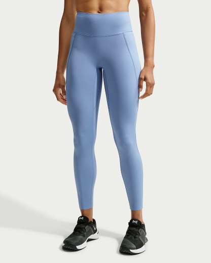 Nike Universa Yüksek Belli Bilek Üstü Ön Dikişsiz Kadın Taytı - Work Blue/Chambray/New Slate
