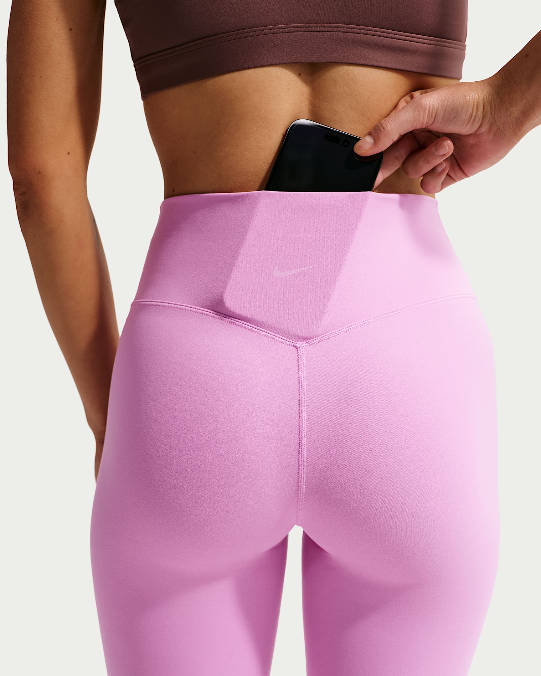 Nike Zenvy Yüksek Belli Ön Dikişsiz Tam Boy Kadın Taytı - Light Magenta/Beyaz