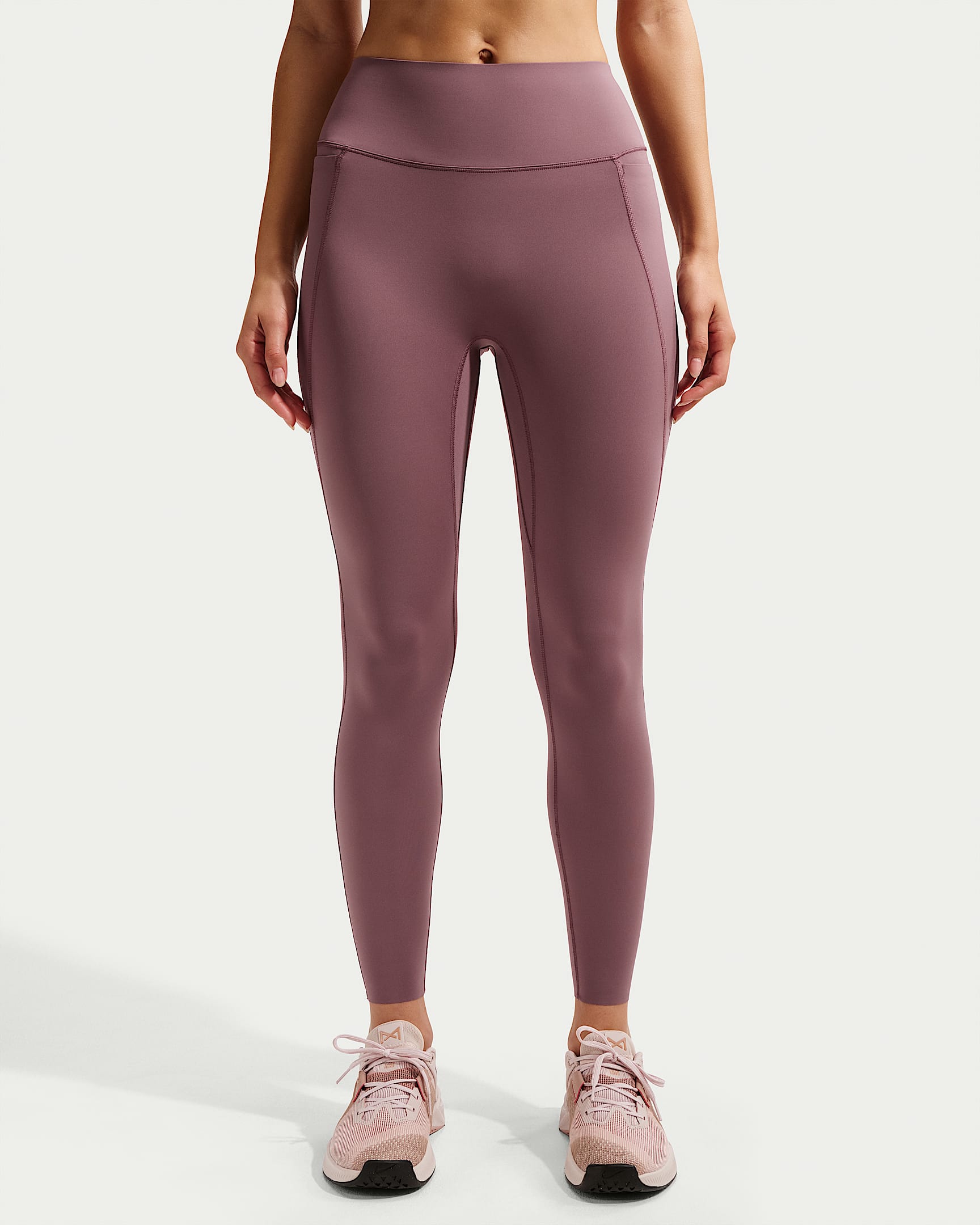 Nike Universa Yüksek Belli Bilek Üstü Ön Dikişsiz Kadın Taytı - Tattoo/Tattoo/Burgundy Crush