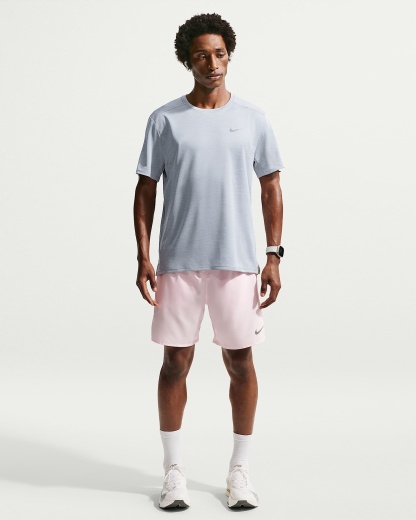 Nike Miler Dri-FIT Kısa Kollu Erkek Koşu Üstü - Grey Fog/Particle Grey/Heather