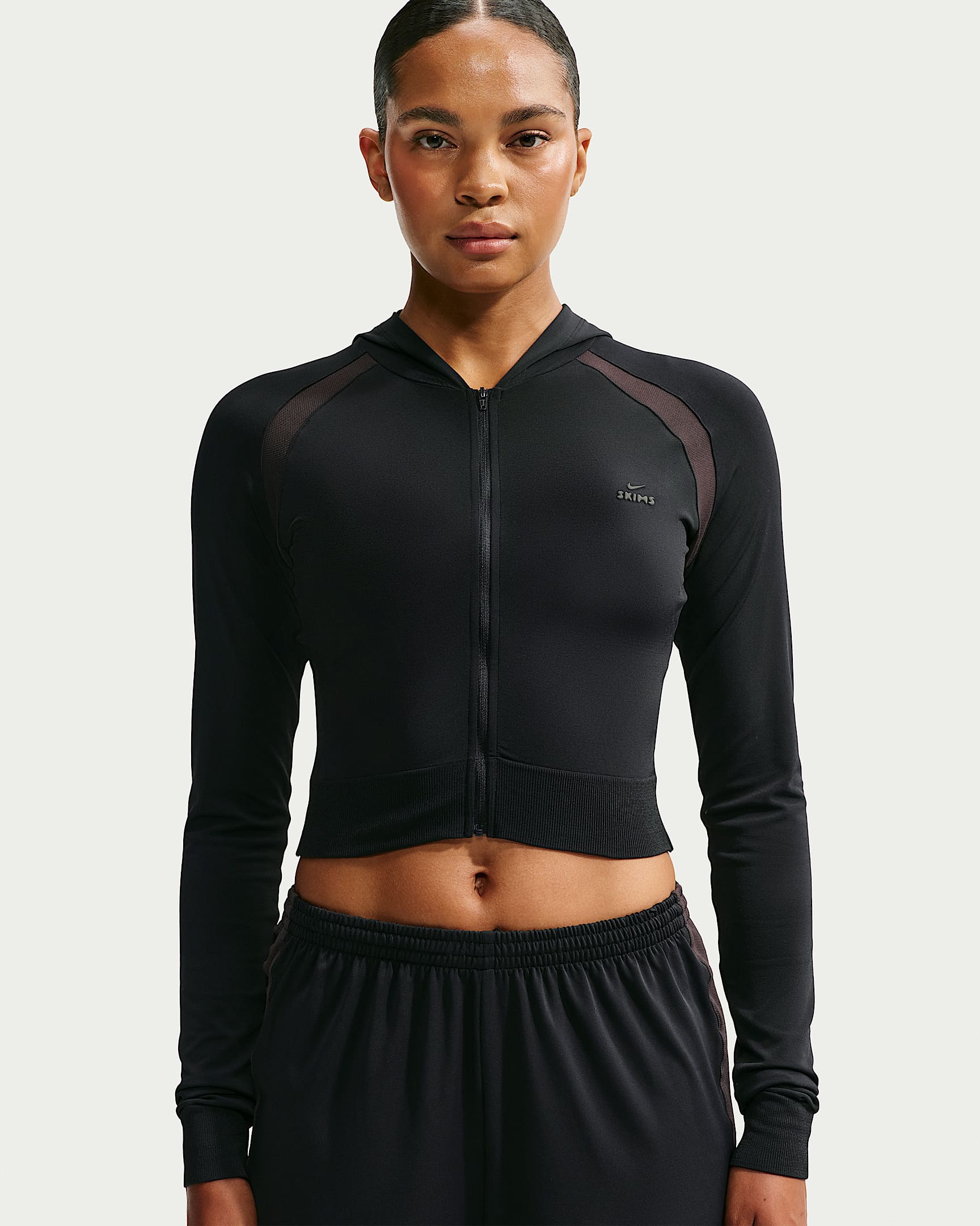 NikeSKIMS Stretch Knit Tam Fermuarlı Baby Kapüşonlu Kadın Üst - NSKM Obsidian/NSKM Igneous