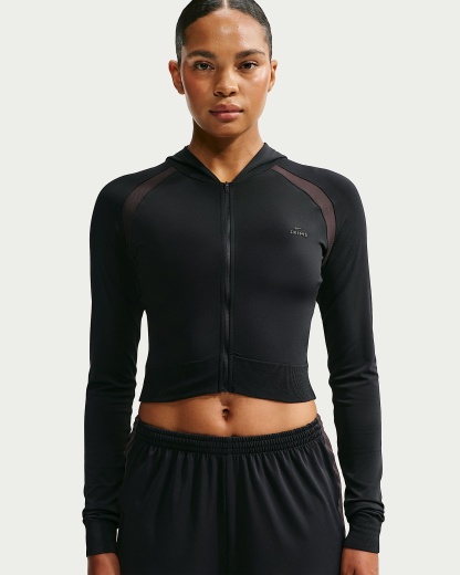 NikeSKIMS Stretch Knit Tam Fermuarlı Baby Kapüşonlu Kadın Üst - NSKM Obsidian/NSKM Igneous
