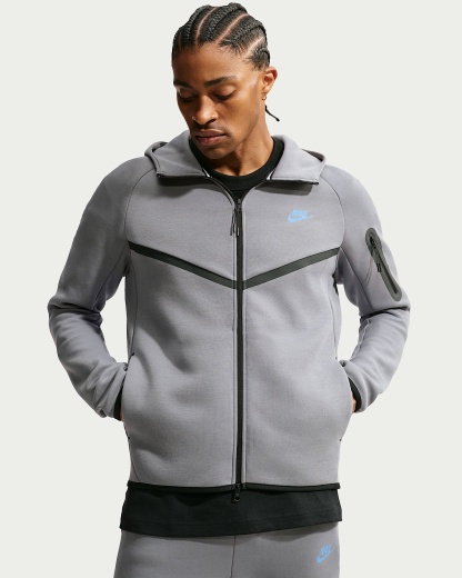 Nike Tech Fleece Windrunner Tam Boy Fermuarlı Erkek Ceketi - Smoke Grey/Football Blue
