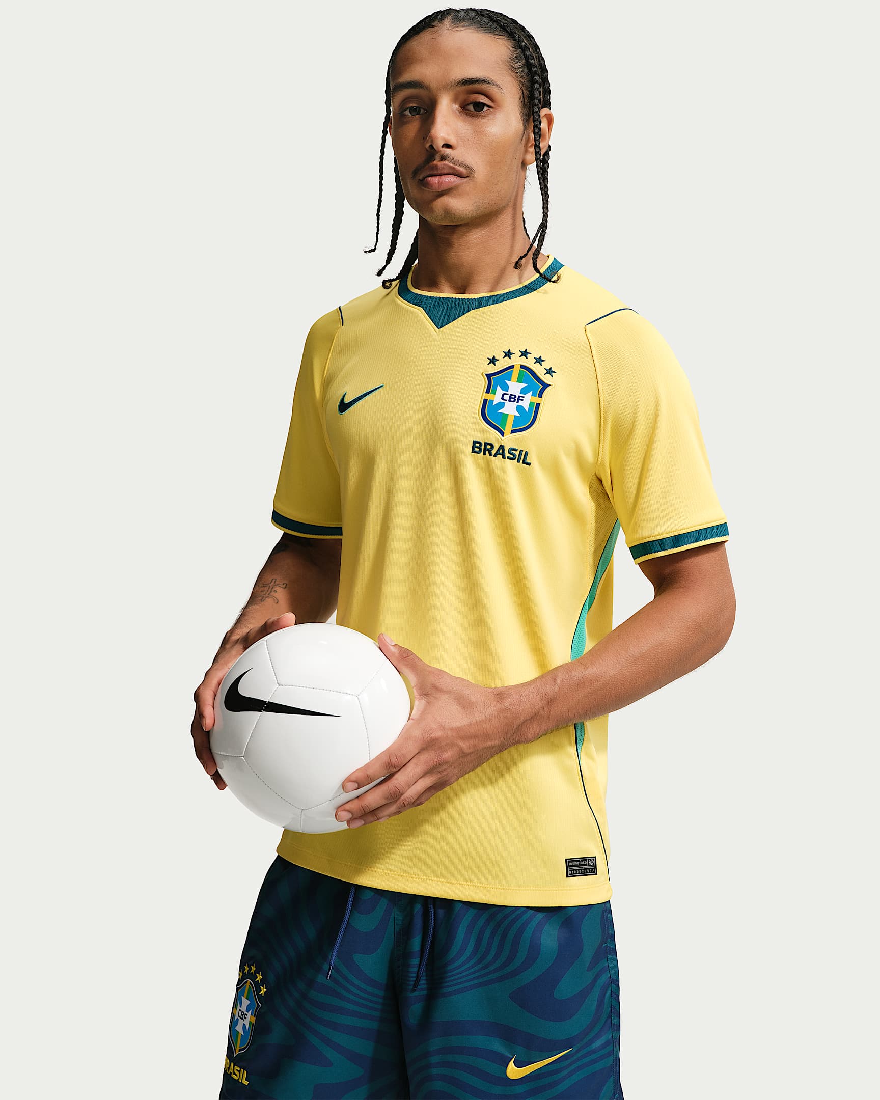 Brezilya Milli Takımı 2026 Stadyum İç Saha Nike Dri-FIT Erkek Futbol Forması - Canary/Light Menta/Geode Teal