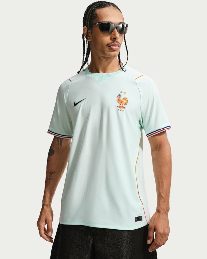 Fransa Milli Takımı 2026 Stadyum Deplasman Nike Dri-FIT Erkek Futbol Forması - Igloo/Monarch/Monarch