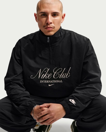 Nike Club Yarım Fermuarlı Erkek Ceketi - Siyah/Sanddrift/Sanddrift